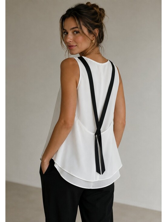Armani Exchange Tops - Armani Exchange White Sleeveless Tank Top with Black Strap Detail
